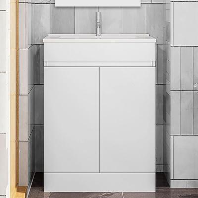 50 cm Badmöbel Set Unterschrank soft close Standschrank Selbstmontierter mit Weiß Mineralguss Image