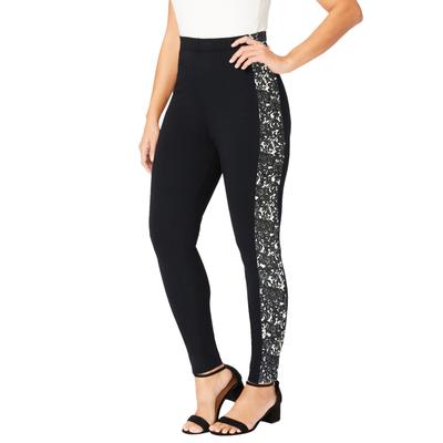 Plus Size Women's Everyday Stretch Cotton Legging by Jessica London in Ivory Black Lace (Size 38/40)