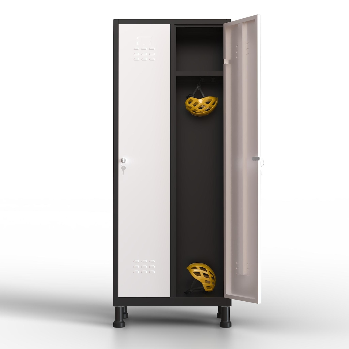 TwinThink Schließfächer, 180x65x40 cm, Metallfächer, 2 Türen, Metallspind, mit Schlüssel, Schließfächer, 2 Türen, Umkleiderschrank aus Metall (Weiß und Schwarz) Image