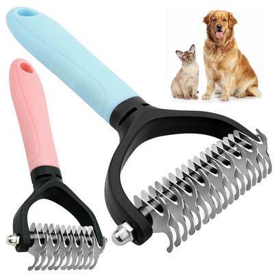 TEMU Stainless Steel Pet Dematting Comb For Cats And Dogs - Dual-sided Undercoat Rake For Easy Mats & Tangles Removing - Durable Grooming Tool For Long & Thick Coats - Efficient Fur Shedding Brush Image
