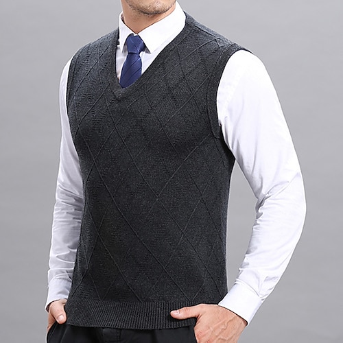 Per uomo Gilet maglione Maglione da abito Maglione di lana Pullover Maglione Maglia Lavorato a maglia A quadri A V Moda Stile vintage Abbigliamento Autunno Inverno Blu marino Grigio chiaro S M L