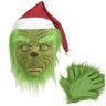 Grinch un mostro di Natale interpreta un costume. il mostro dai capelli verdi si veste dappertutto per le attività di Halloween