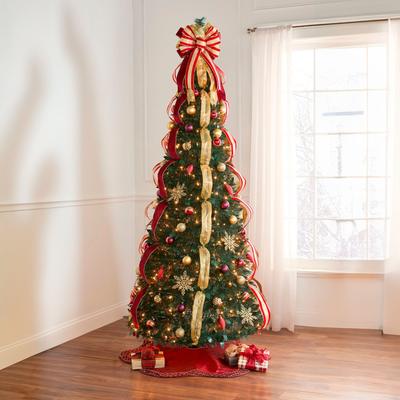 Fully Decorated Pre-Lit 7' Pop-Up Christmas Tree by BrylaneHome in Burgundy Gold