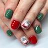 Christmas Press on Nails Gnome Fake Nails Short Square Glue on Nails Red Green Acrylic Nails Full Cover False Nails with Designs Cute Stick on Nails Glossy Artificial Nails for Women Xmas Manicure