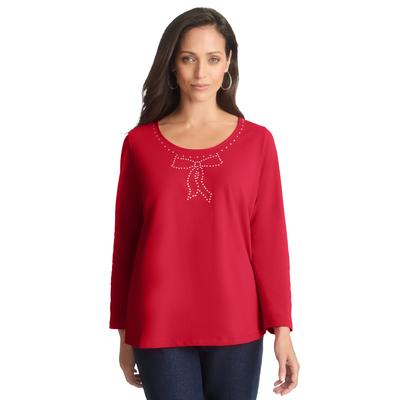 Plus Size Women's Sparkle Bow Tee by Jessica London in Classic Red (Size S)