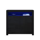 Panana Sideboard Storage Cupboard High Gloss Front Cabinet RGB Multicolor LED Lighting with 2 Doors and Shelves Black