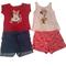 Disney Matching Sets | Girls 4t 3-Piece Shorts Set Disney Minnie Mouse Outfit| Minnie Mouse Jeans Bonus | Color: Pink/Red | Size: 4tg