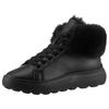 Winterboots GEOX "D SPHERICA", Damen, Gr. 38, schwarz, Leder, Fellimitat, unifarben, sportlich, Schuhe, High Top Sneaker, Schnürboots, Winterboots mit Plateausohle