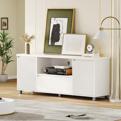 65" Fluted TV Console with Drawer,2 Cabinets, Media Console Cabinet