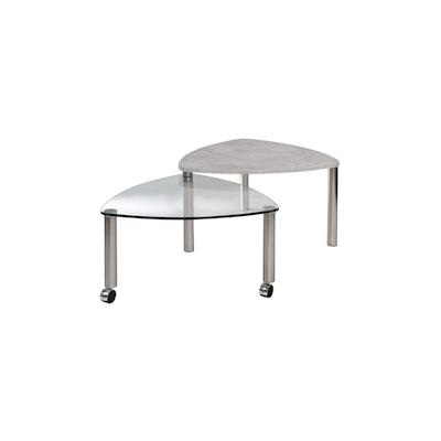 Vierhaus Couchtisch obere Platte Melamin Dekor Beton Optik, untere Platte ausdrehbar Klarglas, Metallteile nickelfarbig 