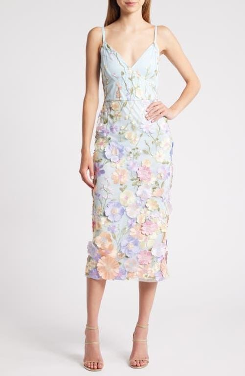 Floral Embroidery Midi Dress - White - Bebe Dresses