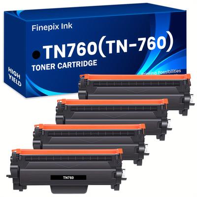 TEMU 4 Packs Tn760 Toner Cartridge Black Compatible For Brother Tn760 Tn-760 Tn-730 Tn730 For Mfc-l2710dw Mfc-l2750dw Dcp-l2550dw Hl-l2350dw Hl-l2370dw Hl-l2395dw Hl-l2390dw Mfc-l2690dw Printer Ink