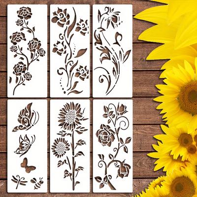 TEMU 6pcs Reusable Pet Stencils For Diy Crafts, Card Making, Wall Art & Furniture Decoration â€“ Easy To Clean, Templates With Intricate Floral Designs