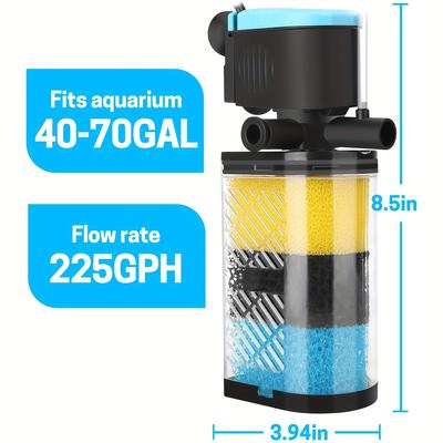 TEMU 3-stage Aquarium Filter Filter Fish Turtle Filter For 10-40/40-70/70- Gallon Fish Tanks With Dual Water Outlet And Aeration