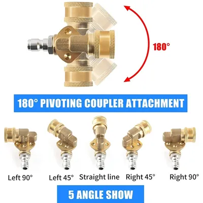 Pressure Washer Pivoting Coupler Rotation Gutter Cleaner Attachment 180 Degree Rotation 1/4 Inch Quick Connect 4500 PSI