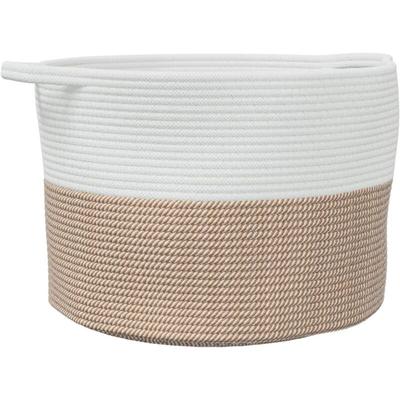 Wäschekorb Braun und Weiß Ø55x36 cm Baumwolle Vidaxl Image