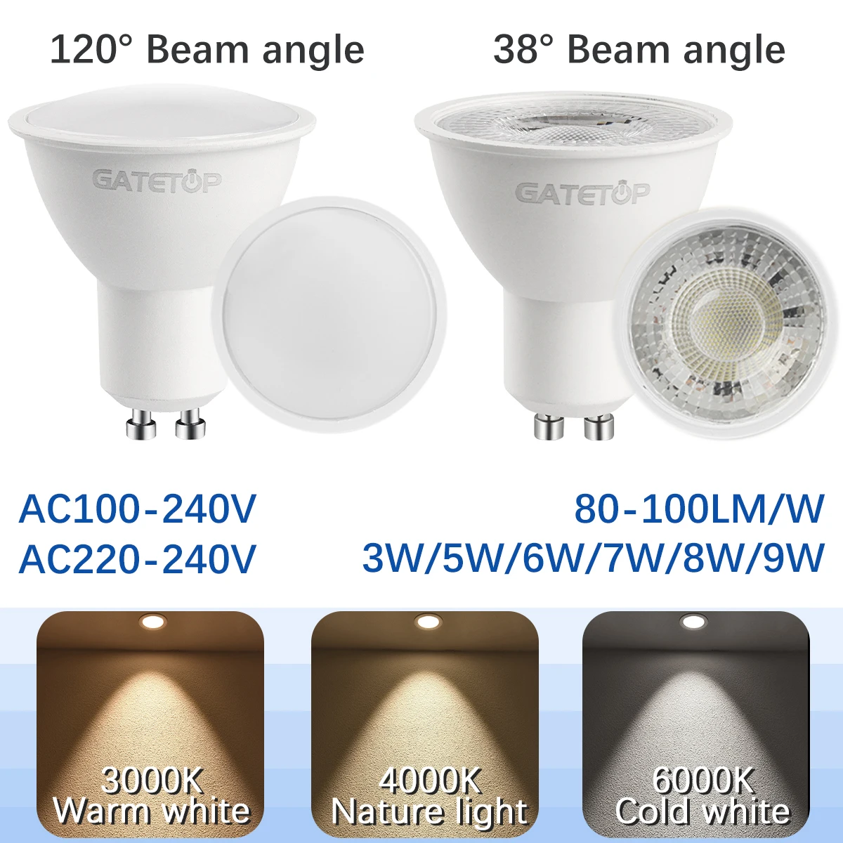 10 Stück hohe Lumen GU10 LED-Spot-Licht, kein Fliker, 8 W, 9 W, LED-Birne, AC 220 V, 120 V, ersetzt 50 W Halogenlampe für die Verkleidung von Heimbeleuchtung