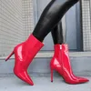 LAIGZEM Frauen Kurze Stiefel Side Zip Up Stiletto High Heels Stiefel Shiny Damen Spitz Schuhe Frau Schuhe Große Größe 38 41 46 47