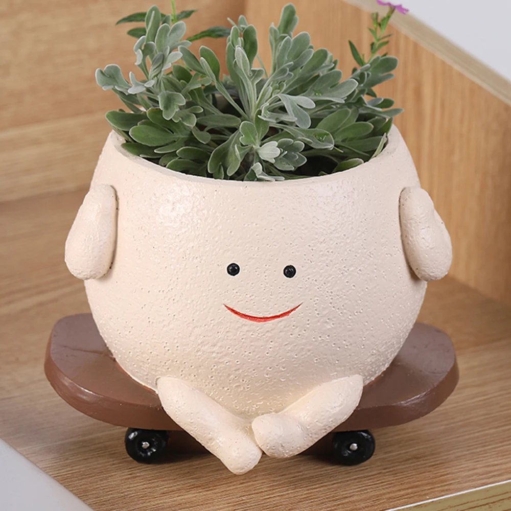 Gesichts-Pflanztopf, niedlicher Blumenkopf-Pflanzgefäß aus Kunstharz für drinnen und draußen, einzigartiges Sitzen-Skateboard, saftige Töpfe, Geschenk für Mutter Image