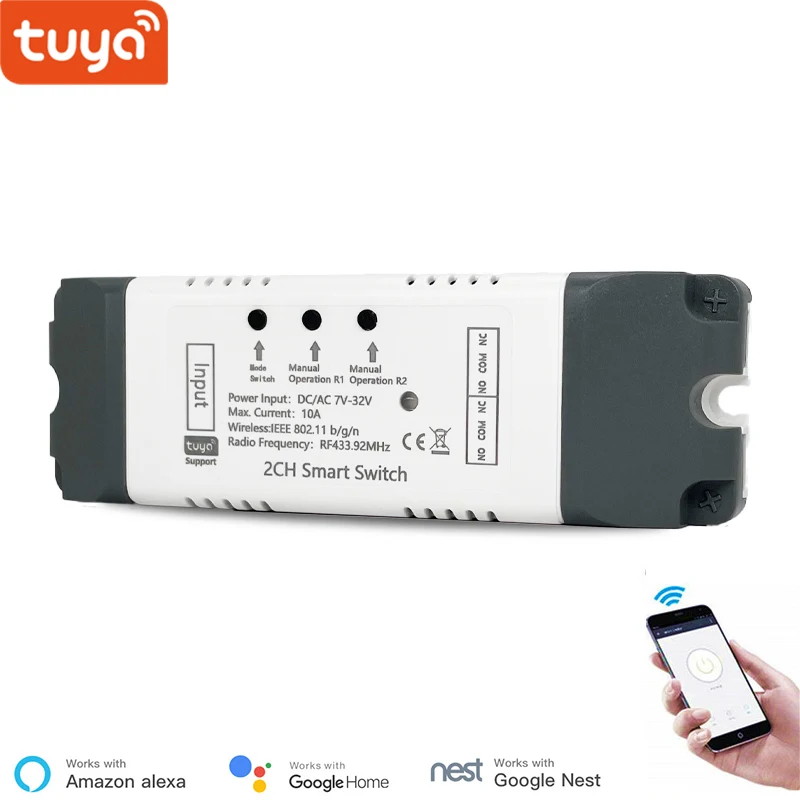 Tuya Smart Life 2-Kanal-WiFI-Schalter; 32-V-Inching-Interlock-WLAN-Modul mit Selbstverriegelung; Drahtloses Steuerrelais; Alexa-Sprachsteuerung Image