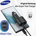 Pd Samsung phone Charger Car 60w 45w 25w 15w ricarica Super veloce 2.0 Dual Usb Galaxy S24 S23 Fe S22 Ultra S21 S20 Plus 5g S10 +