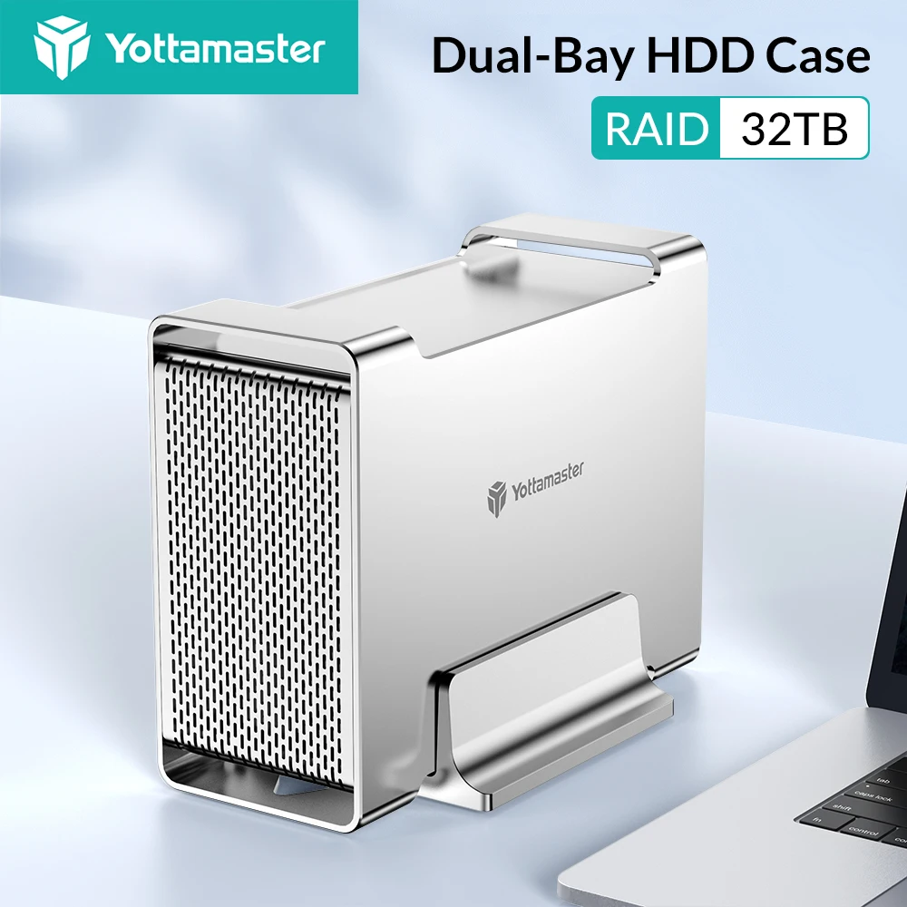 Yottamaster Dual Bay RAID Externes Festplattengehäuse 3,5 Zoll Festplattengehäuse SATA3.0 auf Typ C SSD-Gehäuse-Adapter, unterstützt 16 TB*2 Image