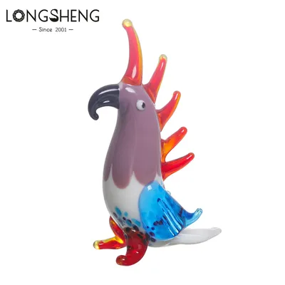 Handmade Mini Blown Multicolor Glass Parrot Figurine Collectible Paperweight Crystal Animal Statue