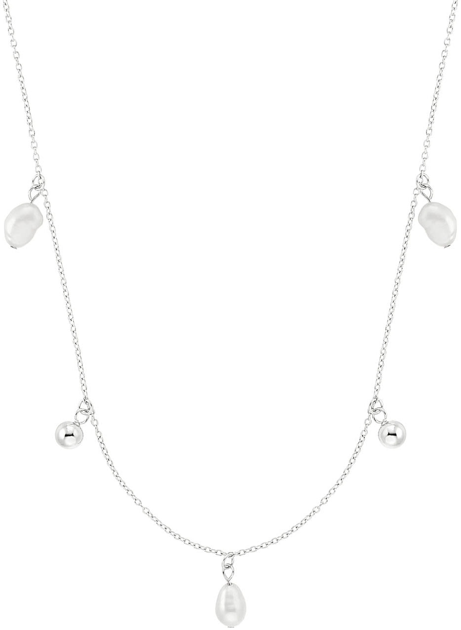 Kette mit Anhänger S.OLIVER "2037815", bunt (silberfarben, weiß), Halsketten, Damen, Perlen Silber 925 (Sterlingsilber), L: 45, Perlen, Silber 925 (Sterlingsilber), mit Süßwasserzuchtperle