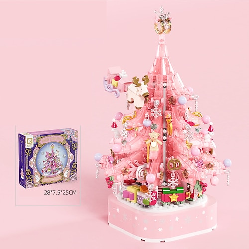 Ideale Weihnachtsgeschenke für Enkelkinder Mädchen Jungen Bunte Weihnachtsbaum-Bausteine Rotierende Musikbox Kompatibel mit Weihnachts-Baustein-Geschenk-Dekorationsspielzeug für Weihnachtsgeschenke Image