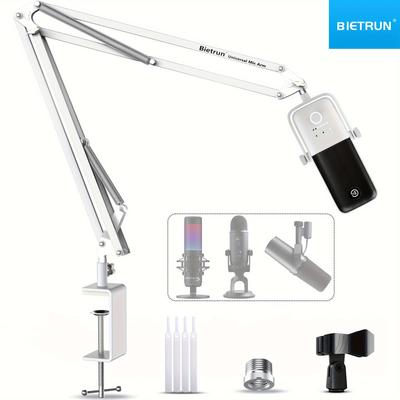 TEMU Bietrun White Microphone Arm Desk Mount, Metal 360Â°adjustable Scissor Desk Boom Arm With Handheld Mic Clip, 3/8