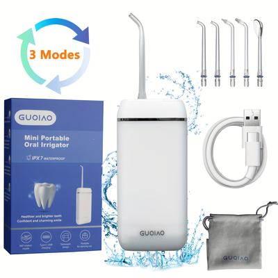 TEMU Portable Water Flosser Cordless Teeth Oral Irrigator With 140ml Telescopic Water Tank , 3 Modes And 5 Tips, Ipx7 Waterproof Oral Irrigator With Travel Bag