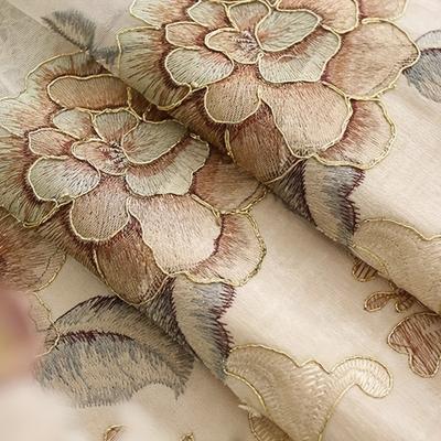 TEMU Luxury European Style Embroidered Curtains For Living Room, Villa Sheer Chenille Velvet In Beige, Gorgeous Atmosphere Hollow-out Drapes, Various Sizes Available