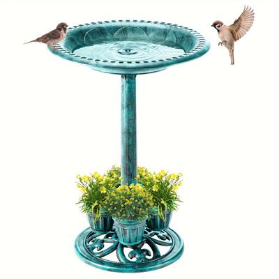 TEMU Obensky Bird Bath With 4 Removable Flower Planters, Great For Bird Lovers, Outdoor Bird Feeder Decor, Garden, Rockery Landscape