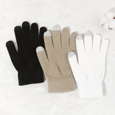 TEMU 3-pack Unisex Full-finger Thermal Knit Gloves, Acrylic With Spandex Stretch, Casual Style For Cold Weather Riding And Outdoors - 1 Size