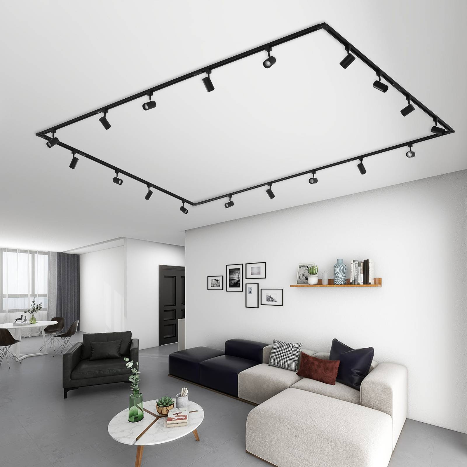 Lindby Schienensystem Linaro, GU10, 18-flammig, schwarz Linaro Lindby, dimmbar, schwarz, für Flurbereich, Metall, Modern