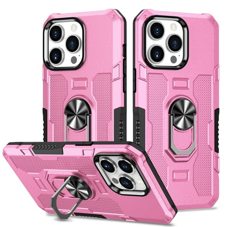Phone Case for iPhone 15 Pro Max Case iPhone 15 Pro Max Phone Case Built in 360 Rotating Ring Stand Luxury Heavy Duty Armor Hard PC Soft TPU Slim Phone Case for iPhone 15 Pro Max - Pink