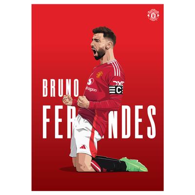 Manchester United Bruno Fernandes 24-25 Illustrationsdruck – ungerahmt A3 Image