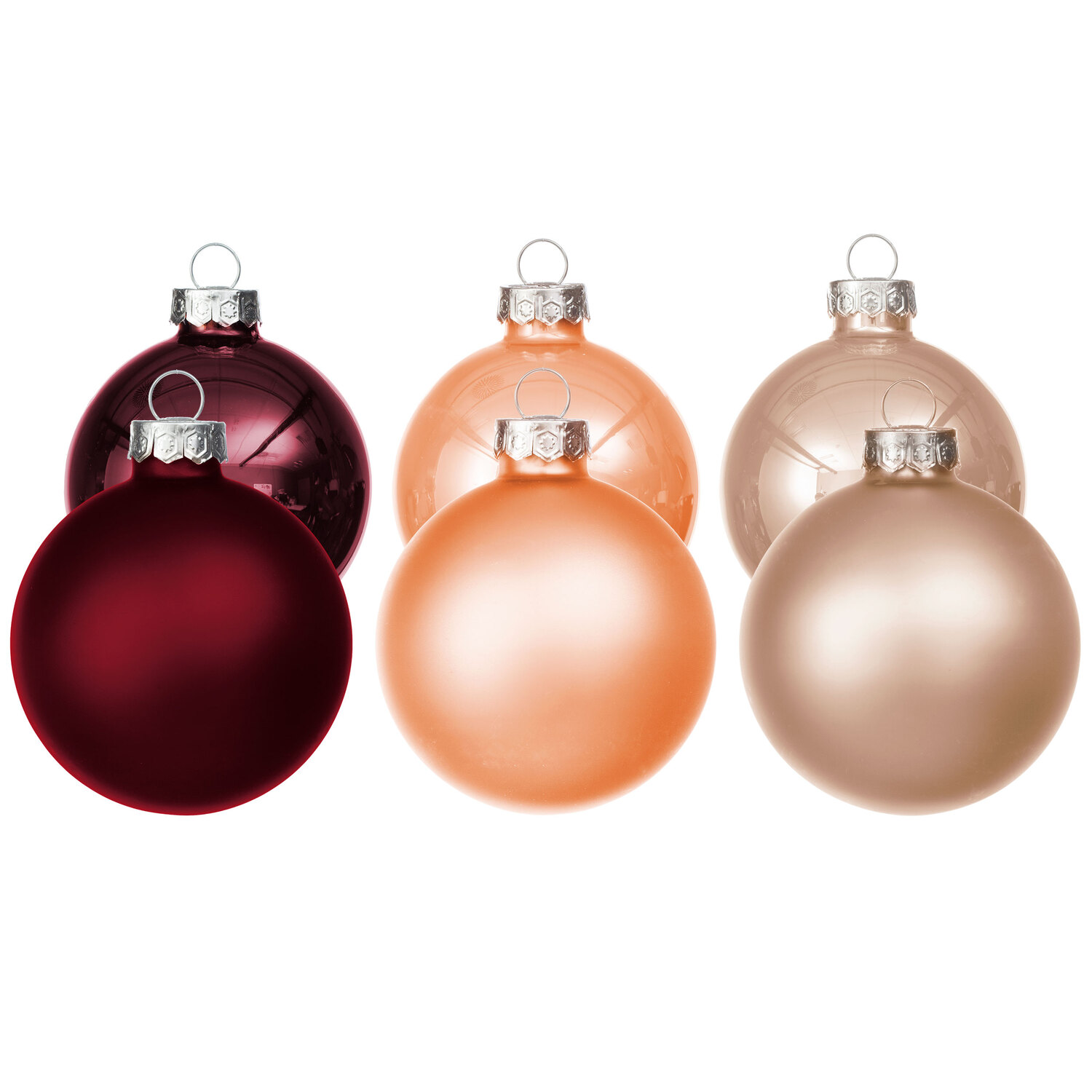 Boules de Noël en verre, rouge, saumon, crème, 6 cm Ø, 12 pièces