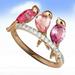 KEGUALV Men And Women Animal Jewels 3 Birds Inlaid Ruby Electroplated Rose Gold