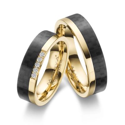 Verlobungsring MARRYA "Edelstahl Ringe Trauringe Eheringe Partnerringe" Gr. 64, schwarz (herren ring, gold, schwarz), Fi