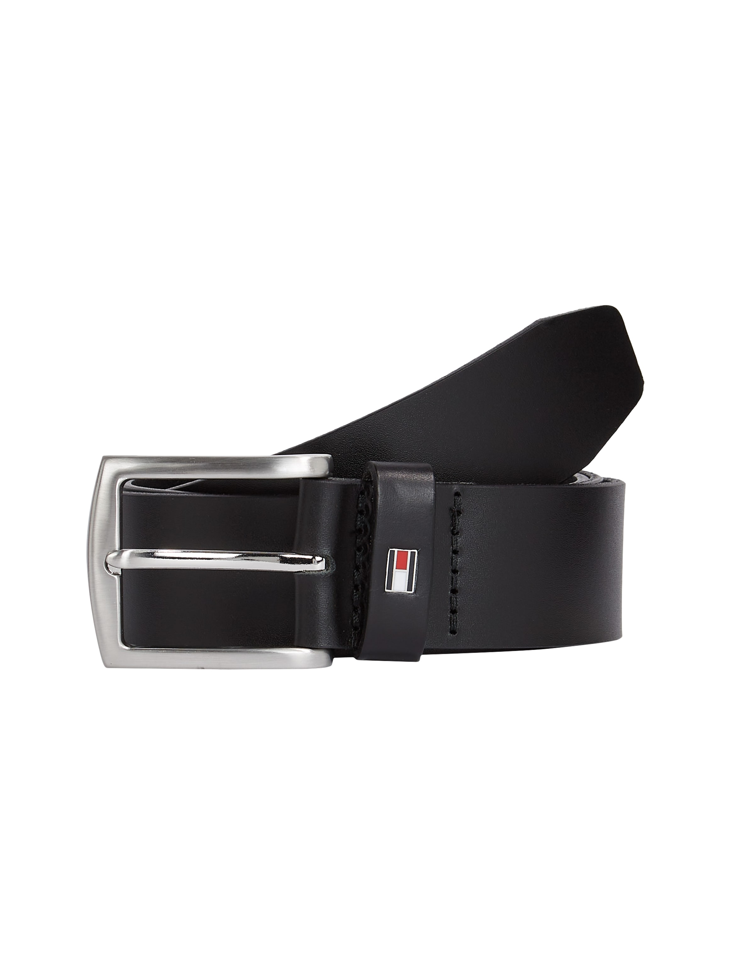 Ledergürtel TOMMY HILFIGER "DENTON 3,5", Damen, Gr. 11,5, schwarz, Leder, gepflegt, unifarben, Casual,Klassisch, Gürtel, Robuster Ledergürtel mit Flag-Label, silberne Schnalle, verstellbar Image