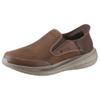 Slip-On Sneaker SKECHERS "SLADE-", Herren, Gr. 47,5, braun (dunkelbraun), Leder, Textil, casual, Schuhe, Slipper, Freizeitschuh, Halbschuh mit Goga Mat Funktion