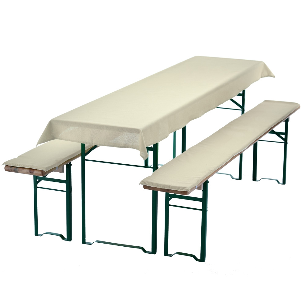 NYVI Bierbankauflagen Set 240x70 cm Ecru - 1x Tischdecke für 220x50 cm Biertische & 2x Gepolsterte Auflage für 220x25 cm Bierbänke Image