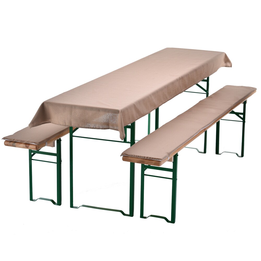 NYVI Bierbankauflagen Set 240x70 cm Beige - 1x Tischdecke für 220x50 cm Biertische & 2x Gepolsterte Auflage für 220x25 cm Bierbänke Image