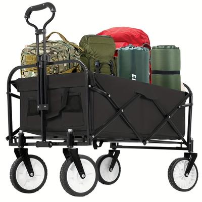 TEMU 35 Inch Foldable Outdoor Multifunctional Wagon Portable Camping Stroller Large Capacity Wagon Adjustable Heavy Duty Cart With All Terrain Universal Wheels And Cup Holder