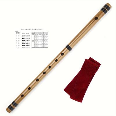 TEMU Japanese Bamboo Flute With Black Lines 7/8 Hon Handmade Bamboo Musical Instrument