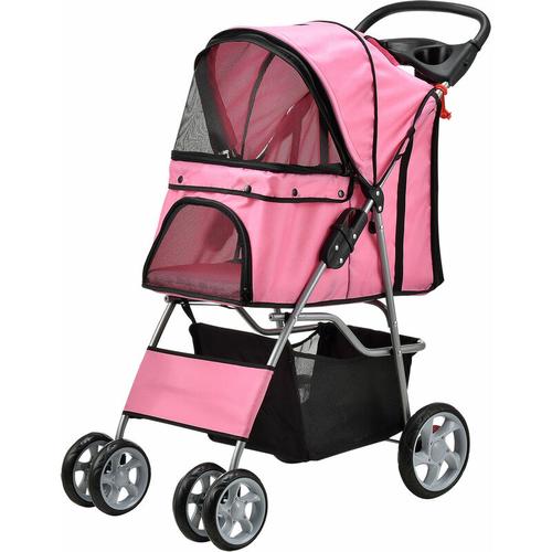 Pro.tec - Hundewagen Niceville mit Regenschutz und Tasche 100x38x80 cm Pink