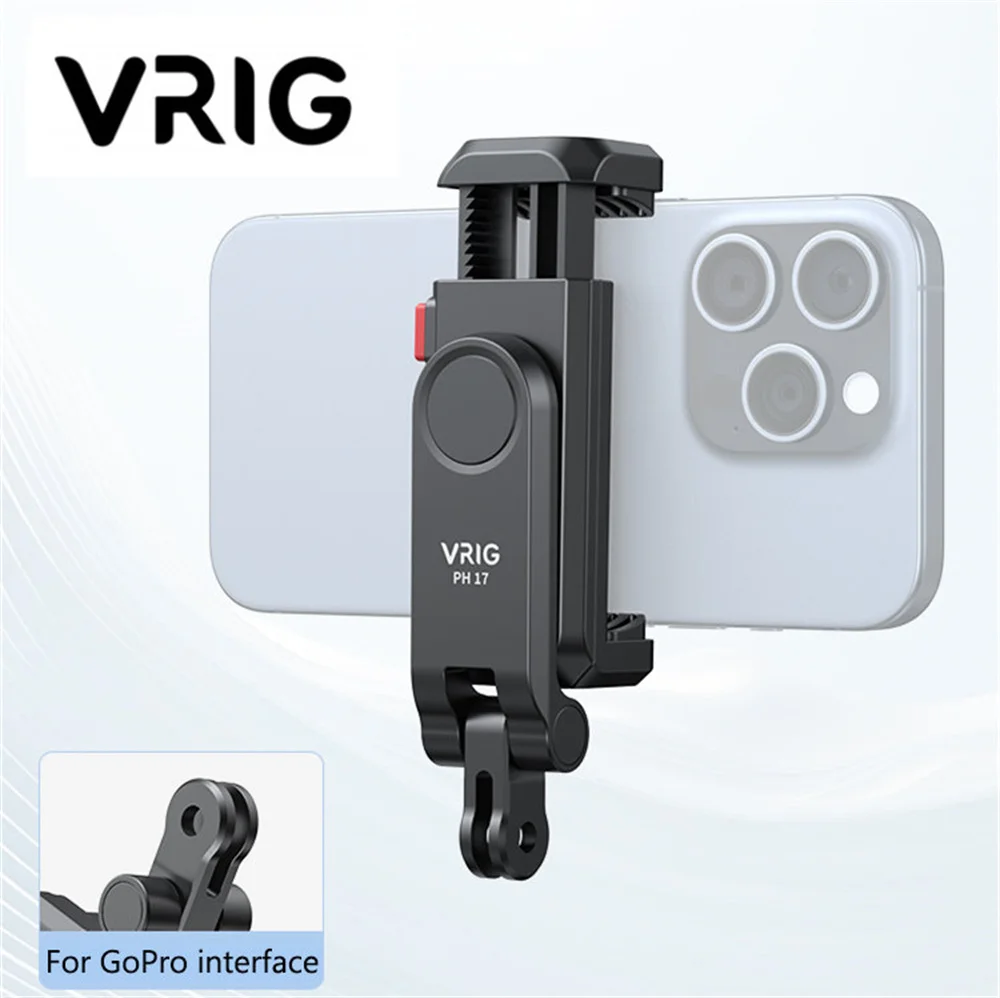 Support de téléphone VRIG amélioré avec port GoPro et double griffe porte-accessoire pour iPhone, smartphone Android, appareil photo, adaptateur de trépied, micro et lumière