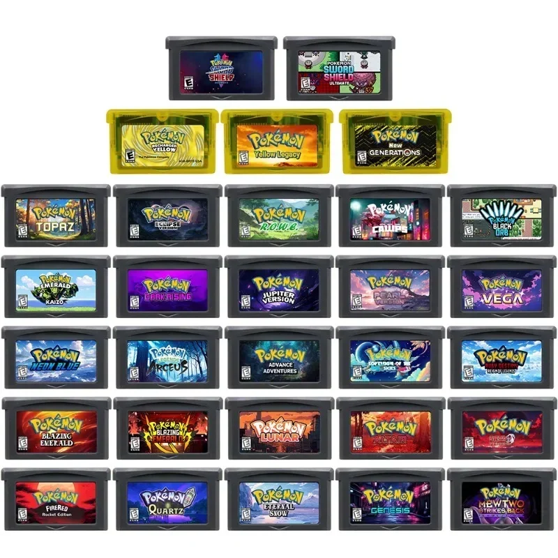 GBA Game Cartridge 32 Bit Video Game Console Card Pokemon Series Recharged Yellow Sword Shield Ultimate Arceus Legend Cawps