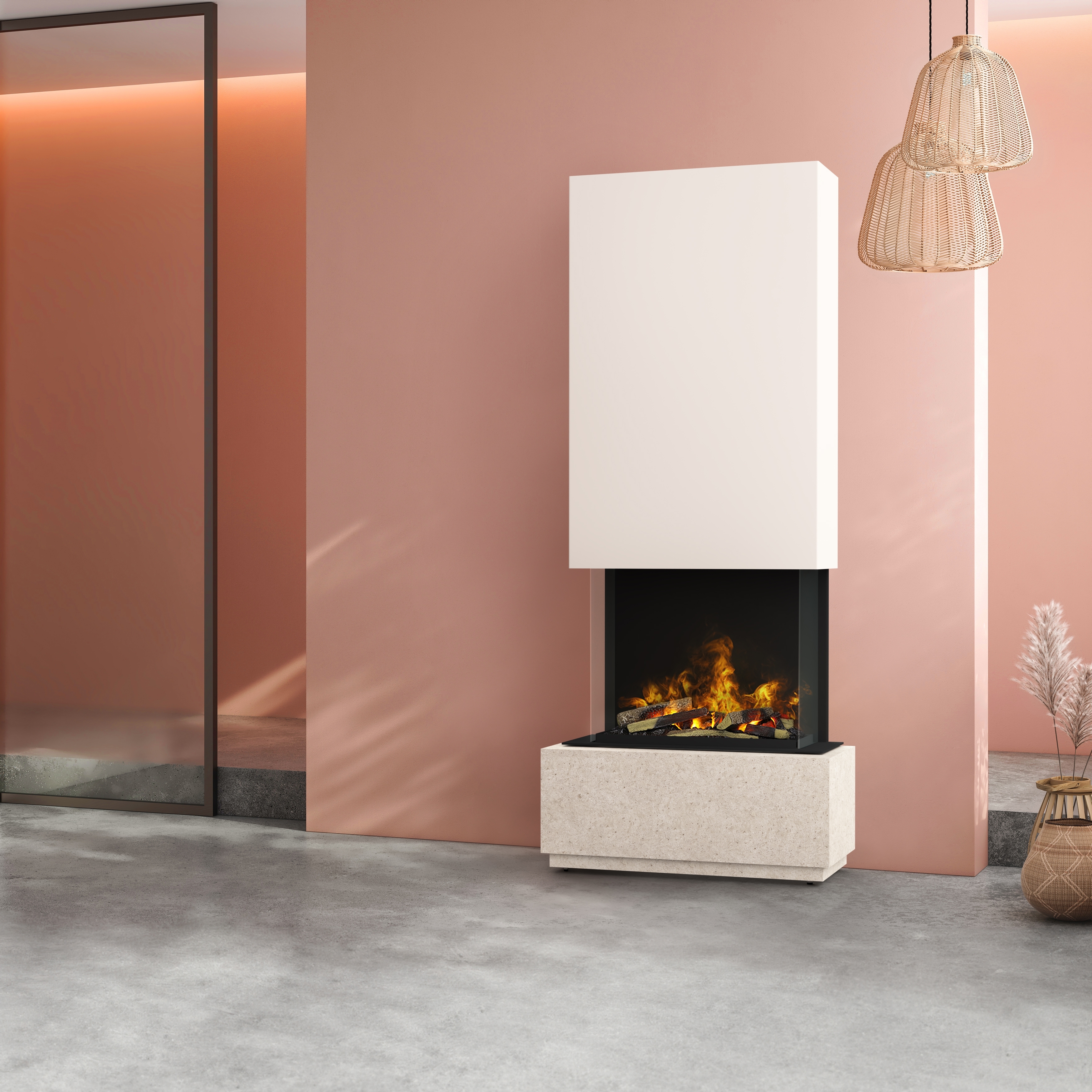 muenkel design Prato [Elektrokamin Opti-myst]: Jura (Schiefer beige) - weiß